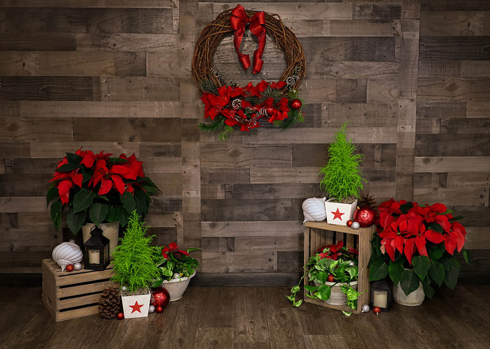 Avezano Christmas Wood Poinsettia Ornament Photography Backdrop
