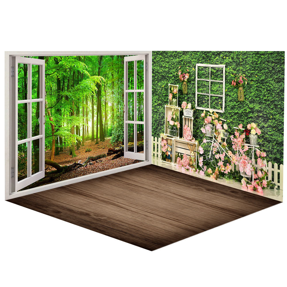 Avezano Spring Window Forest Photography Backdrop Room Set-AVEZANO