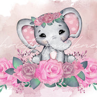 Avezano Watercolor Floral Elephant (Multi-color Options) Photography Backdrop Designed By Christy Faulkner