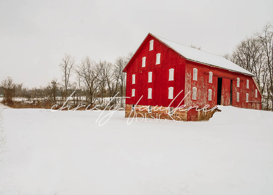 Avezano Winter Red Barn Photography Backdrop Designed By Christy Faulkner