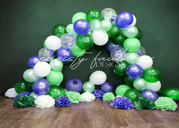 Avezano Blue Green Balloons Arch Photography Backdrop Designed By Christy Faulkner-AVEZANO