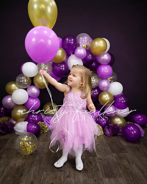Avezano Purple & Gold Balloon Arch Photography Backdrop Designed By Christy Faulkner-AVEZANO