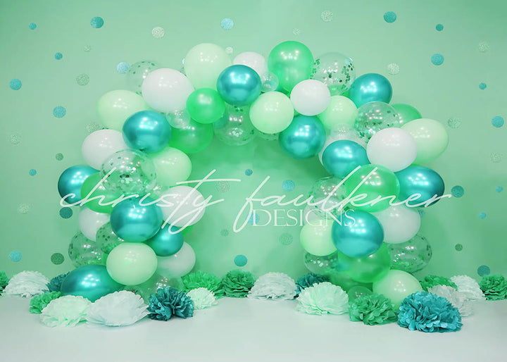 Avezano Teal Green Balloon Arch Photography Backdrop Designed By Christy Faulkner-AVEZANO