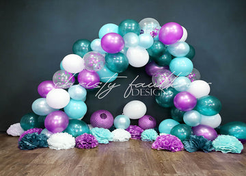 Avezano Teal Purple Balloon Arch Photography Backdrop Designed By Christy Faulkner-AVEZANO