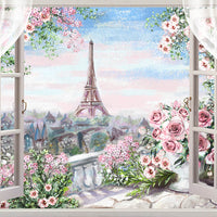 Avezano Window Fantasy Flowers And Tower Photography Backdrop-AVEZANO