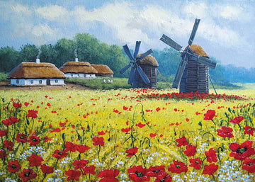 Avezano Oil Painting Style Windmill Village Backdrop For Photography-AVEZANO