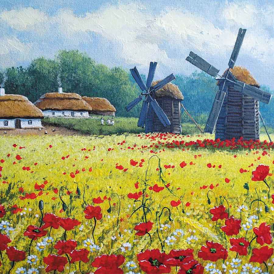 Avezano Oil Painting Style Windmill Village Backdrop For Photography