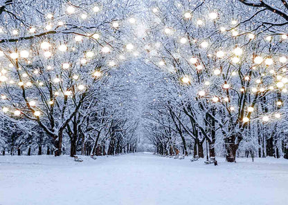 Avezano Winter Forest in the Snow with Colored Lights Photography Backdrop-AVEZANO