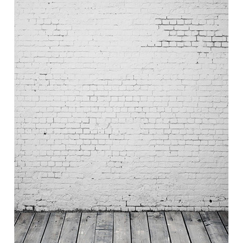 Avezano White Brick Wall Texture Backdrop With Vertical Version Wood Floor For Photography-AVEZANO