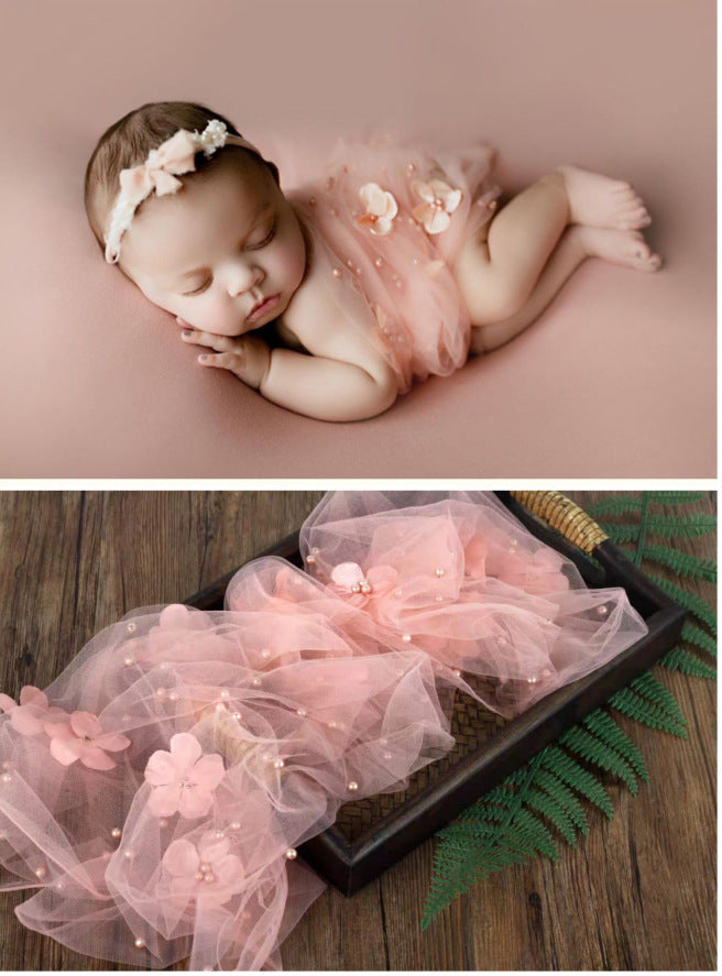 Avezano Newborn Floral Pearl Mesh Wrap Photography Props