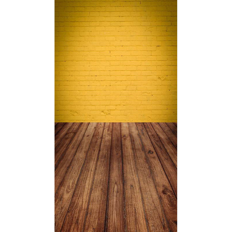 Avezano Solid Yellow Brick Wall Texture Backdrop With Vertical Version Wood Floor For Photography-AVEZANO