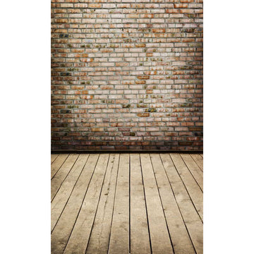 Avezano Light Red Brick Wall Texture Backdrop With Vertical Version Wood Floor For Photography-AVEZANO