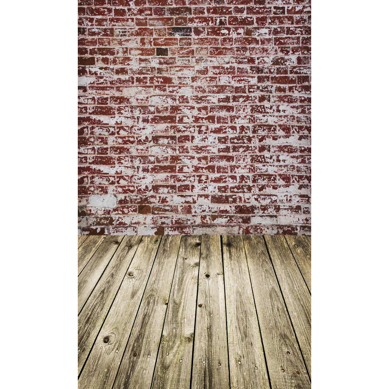 Avezano Dark Red And White Brick Wall Texture Backdrop With Vertical Version Wood Floor For Photography-AVEZANO