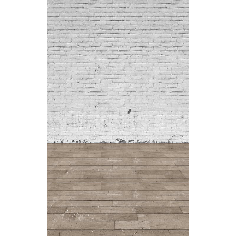 Avezano White Brick Wall Texture Backdrop With Horizontal Version Wood Floor For Photography-AVEZANO