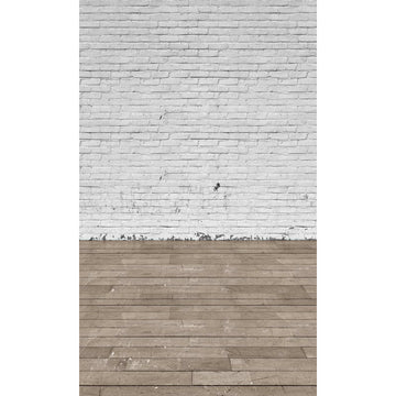 Avezano White Brick Wall Texture Backdrop With Horizontal Version Wood Floor For Photography-AVEZANO