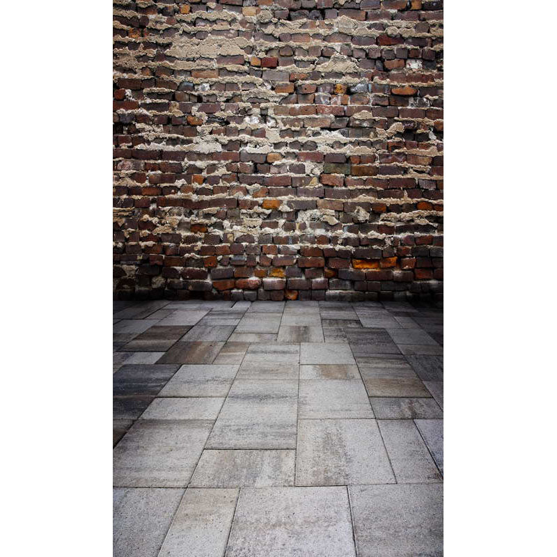 Avezano Brown And Gray Brick Wall Texture Backdrop With Square Floor Tile For Photography-AVEZANO
