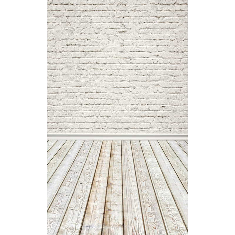 Avezano White Paint Brick Wall Texture Backdrop With Vertical Version Wood Floor For Photography-AVEZANO