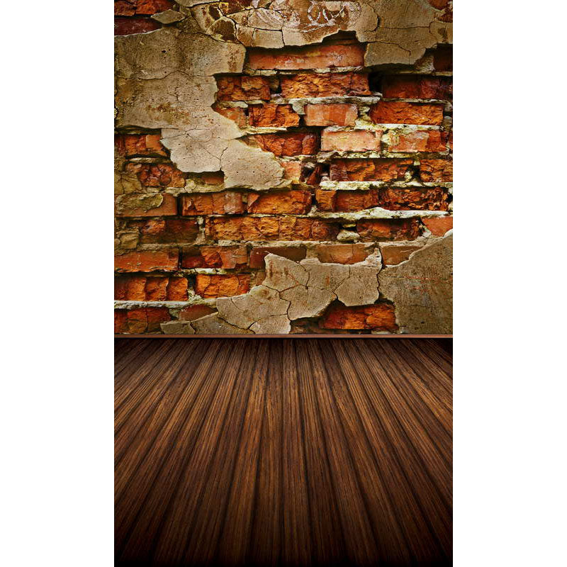 Avezano Do Old Red Brick Wall Texture Backdrop With Vertical Version Wood Floor For Photography-AVEZANO