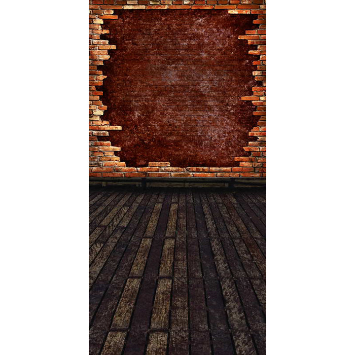 Avezano Do Old Dark Red Brick Wall Texture Photo Backdrop With Long Vertical Version Wood Floor-AVEZANO