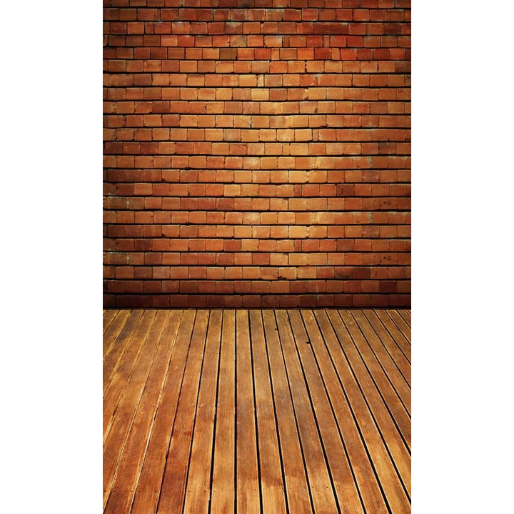 Avezano Yellow And Red Brick Wall Texture Photo Backdrop With Vertical Version Wood Floor-AVEZANO