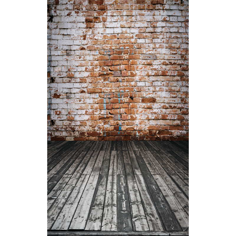 Avezano Part Of White Paint Brick Wall Texture Photo Backdrop With Vertical Version Gray Wood Floor-AVEZANO