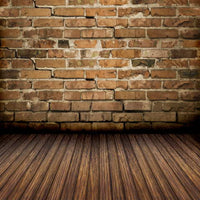 Avezano Cracked Brick Wall Texture photo Backdrop with Vertical version wood floor