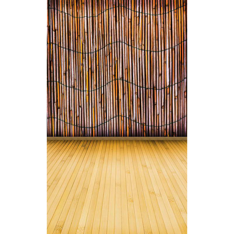 Avezano Vertical Version Dark Yellow Bamboo Wall Texture Photo Backdrop With Wood Floor-AVEZANO