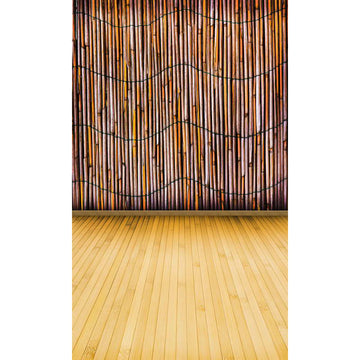 Avezano Vertical Version Dark Yellow Bamboo Wall Texture Photo Backdrop With Wood Floor-AVEZANO