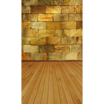 Avezano Yellow Marble Brick Wall Texture Photo Backdrop With Vertical Version Wood Floor-AVEZANO