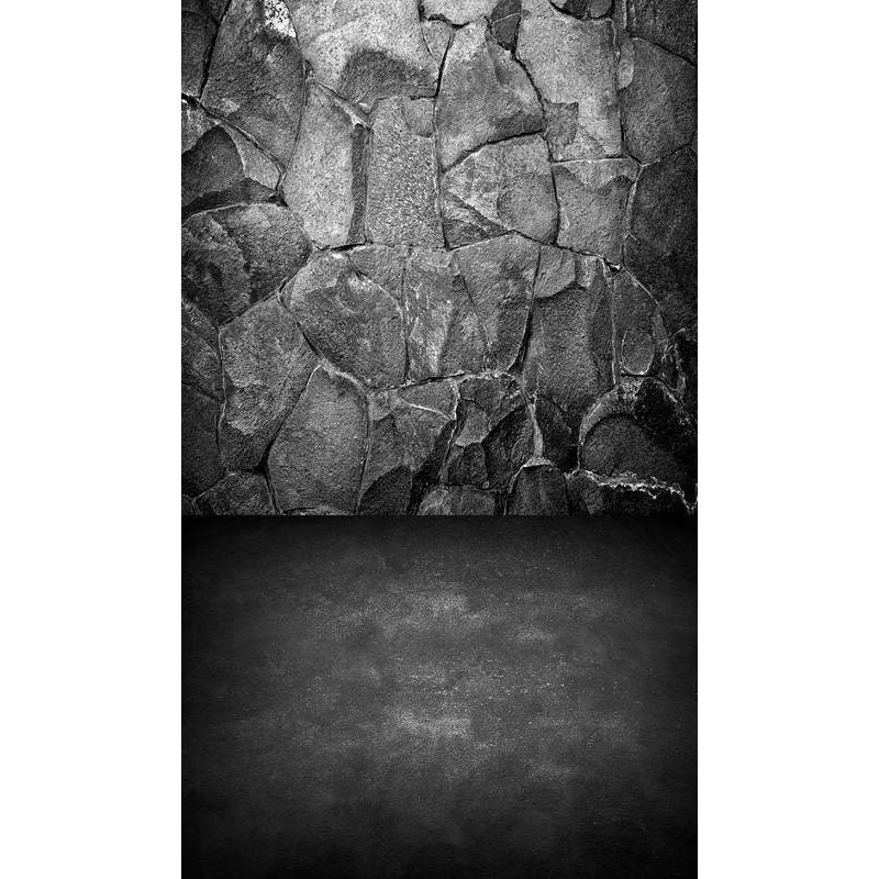 Avezano Charcoal Grey Irregular Stone Wall Texture Photo Backdrop With Nearly Solid Black Charcoal Grey Floor-AVEZANO