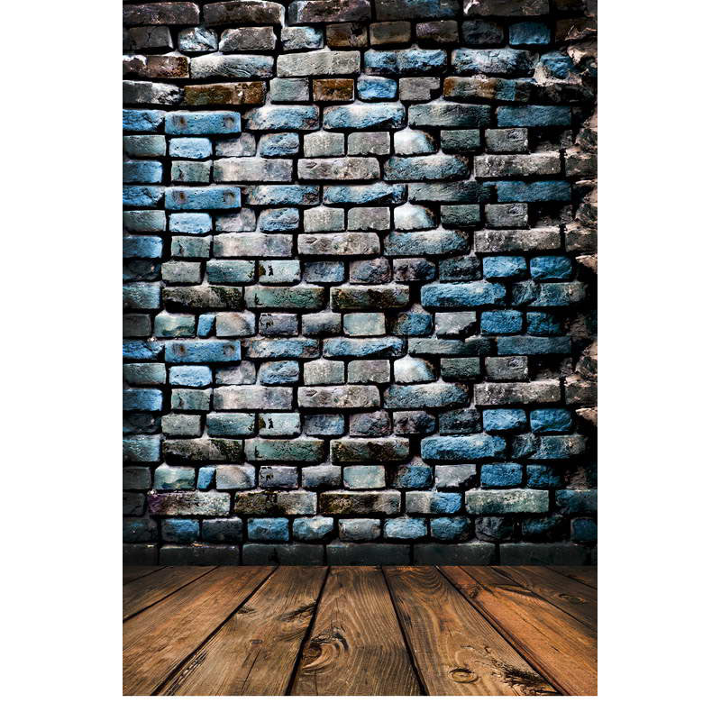 Avezano Blue Brick Wall Texture Backdrop For Photography With Vertical Version Wood Floor-AVEZANO