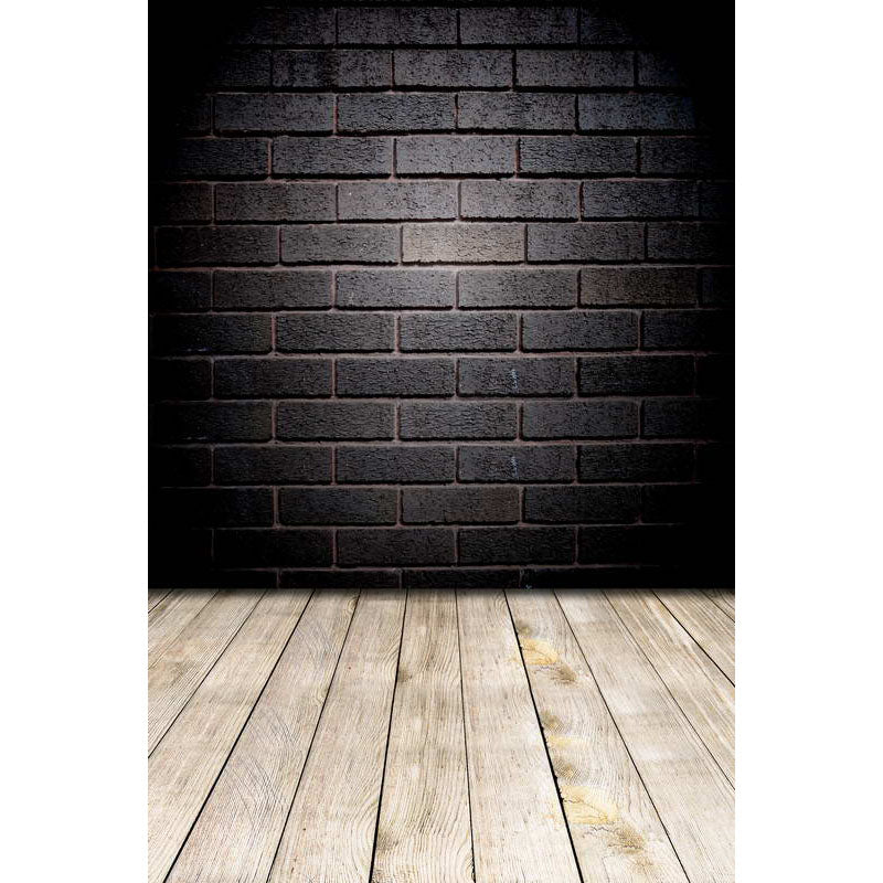 Avezano Carbon Black Color Brick Wall Texture Backdrop For Photography With Wood Floor-AVEZANO