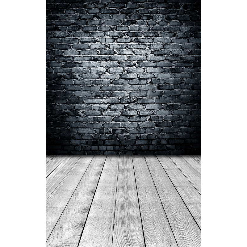 Avezano Cool Tone Dark Gray Brick Wall Texture Backdrop For Photography With Wood Floor-AVEZANO