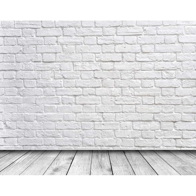 Avezano Milky White Brick Wall With Gray Wood Floor Texture Photography Backdrop-AVEZANO