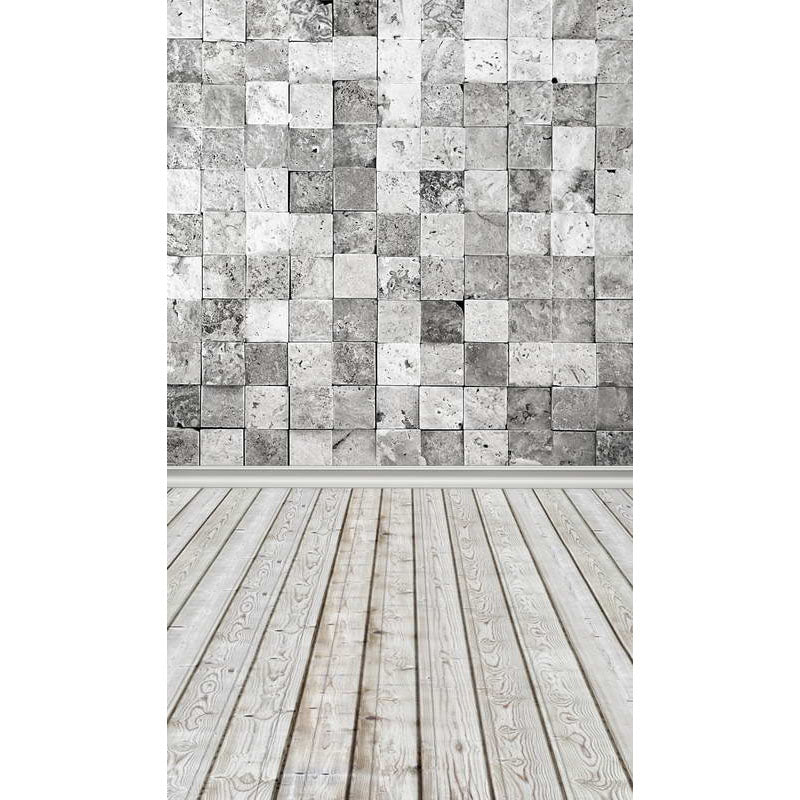 Avezano Square Light Gray Marble Brick Wall Texture Backdrop For Photography With Wood Floor-AVEZANO