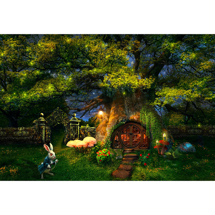 Avezano A Tree House In A Fairy Tale Forest At Night Spring Photography Backdrop For Children-AVEZANO
