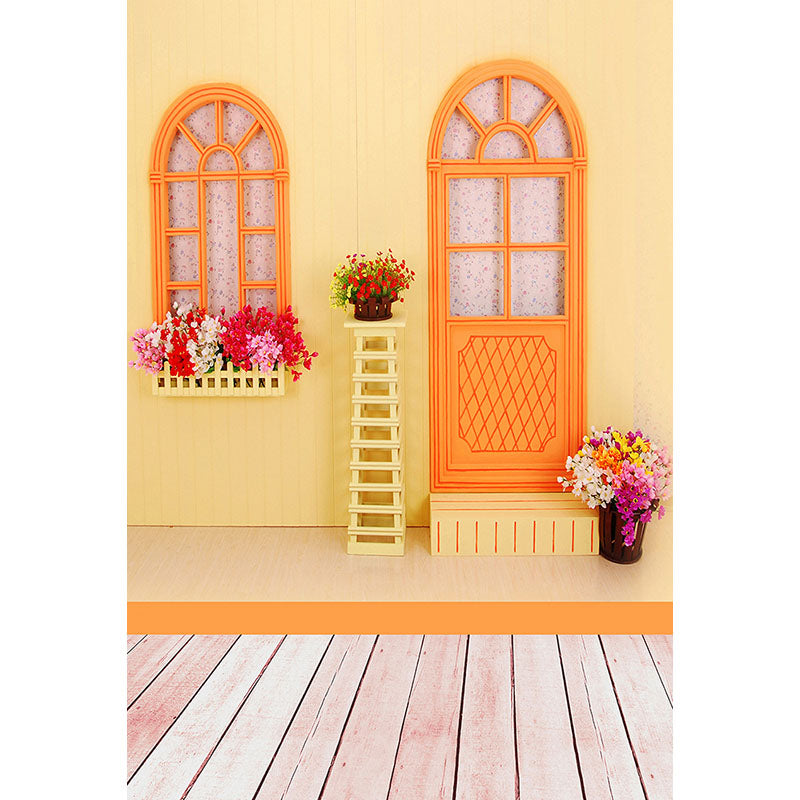 Avezano Yellow Wall With Orange Window And Door Architecture Backdrop For Portrait Photography-AVEZANO