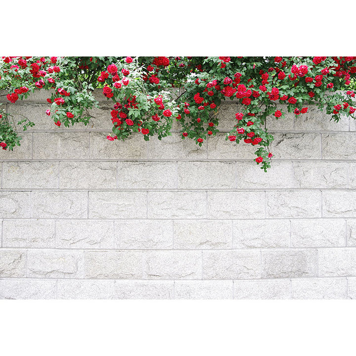 Avezano Marble Brick Wall With Red Flowers Spring Photography Backdrop-AVEZANO