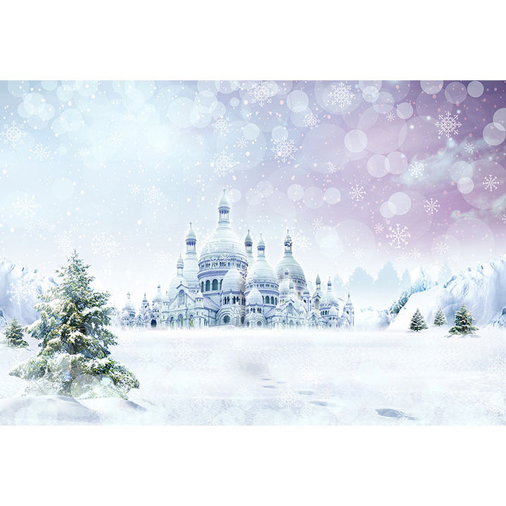Avezano Cartoon Snowy Castle And Pine Tree In Winter Photography Backdrop-AVEZANO