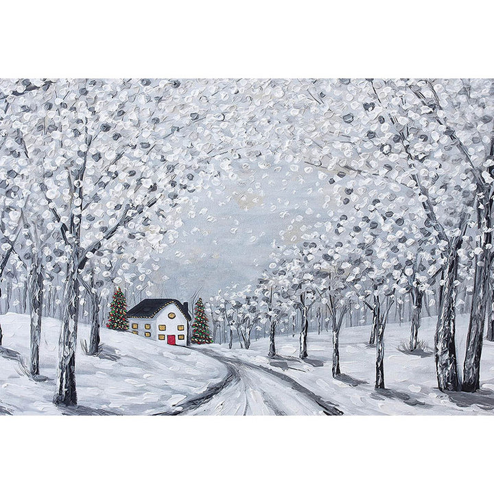 Avezano Watercolour Snowy Ground And House In Winter Photography Backdrop-AVEZANO