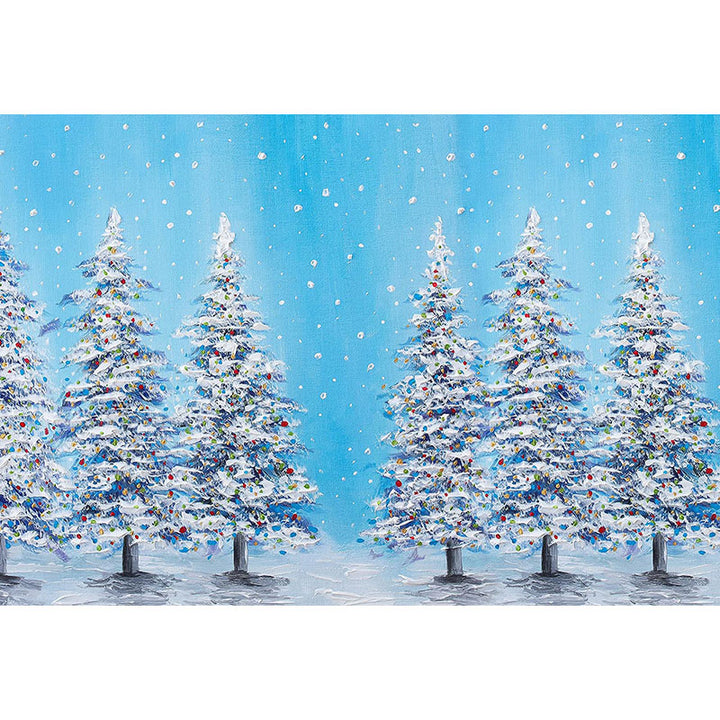 Avezano Painting Style Snowy Pine Trees With Colourful Fruit In Winter Photography Backdrop-AVEZANO