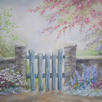 Avezano Handpainted Spring Plants And Fence Photography Backdrop