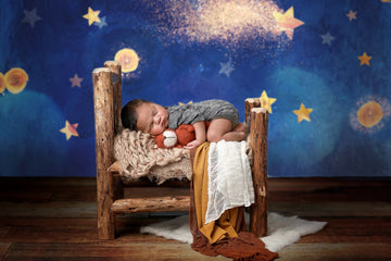 Avezano Handpainted Blue Sky And Stars Baby Photography Backdrop-AVEZANO