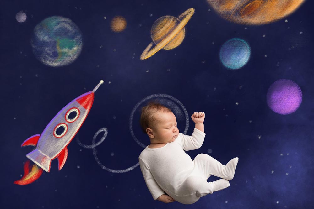 Avezano Space Planets And Rockets Baby Photography Backdrop-AVEZANO