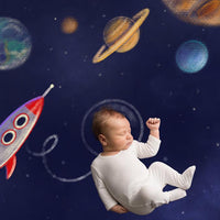 Avezano Space Planets And Rockets Baby Photography Backdrop-AVEZANO