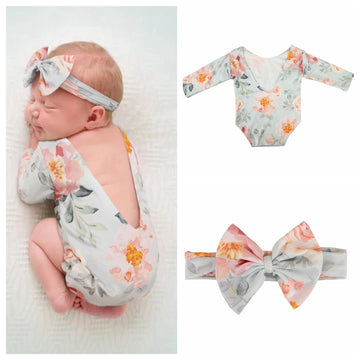 Avezano Newborn Photography Clothing Printed Triangle Children Photo Props 2 Piece Set