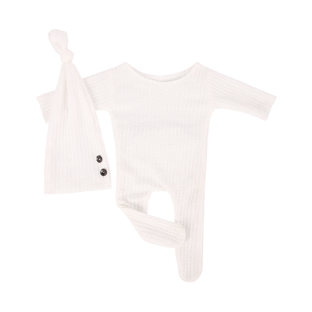 Avezano Newborn Photography Costume Knitted Onesie Long Tail Cap Two Piece Set