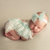 Avezano Knitted Suit out Pleated Blue Dot Lace Newborn Photography Clothing