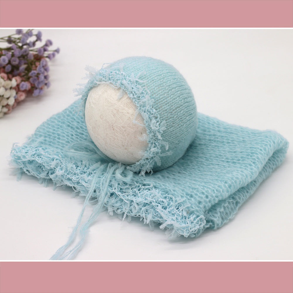 Avezano Mohair Lace Wrap Gauze Baby Baby Photo Wrap + Hat Newborn Photography