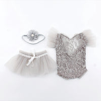 Avezano Lovely Princess Mesh Lace Pearl One-piece Outfits Dress Set